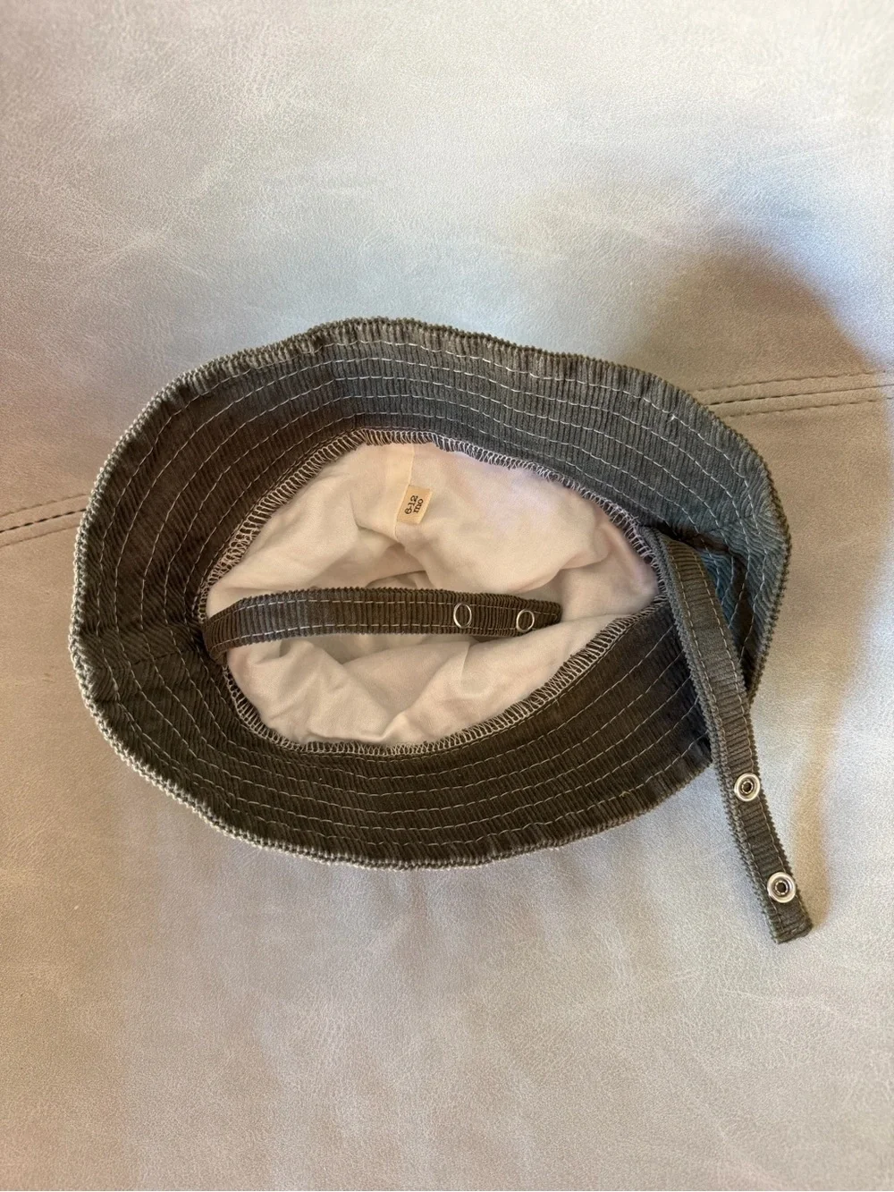 Corduroy Bucket Hat for Kids in Olive with Chin Straps -